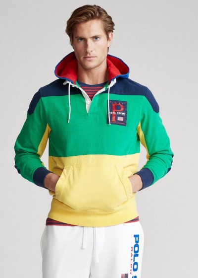 Men's Polo Ralph Lauren Color-Blocked Hooded Rugby T Shirts | 874596ULD